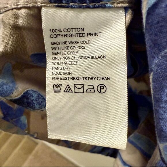 Tommy Bahama XS Floral Button Down Shirt 100% Cotton Long Sleeve Blue Beige - Picture 5 of 5